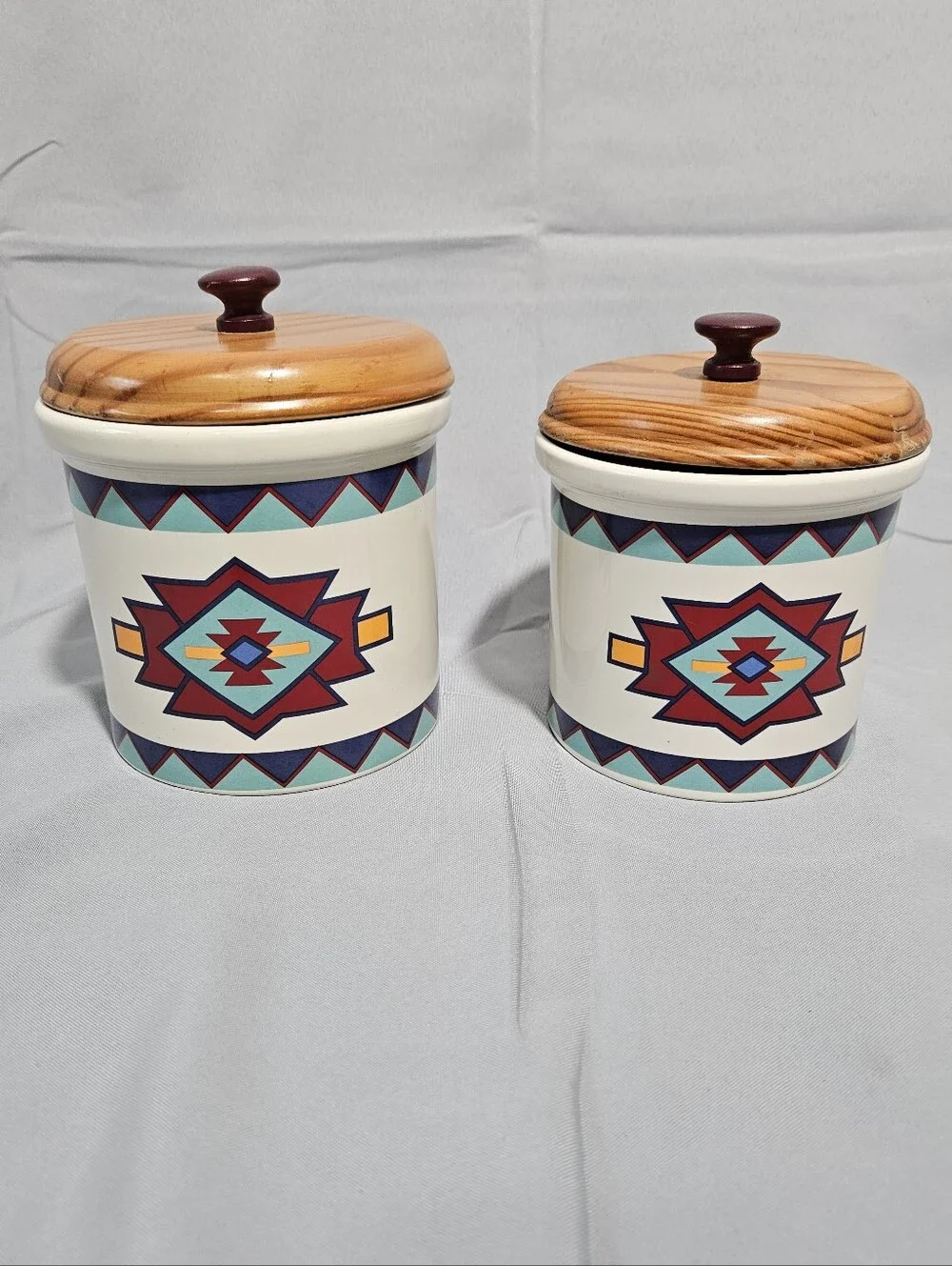 Vintage Western Aztec Southwest Kitchen Decor Containers Canisters Jars Lot Of 2